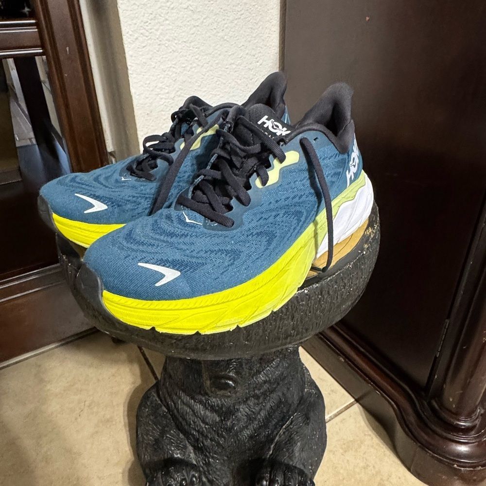 Hoka One One Blue and Yellow Athletic Shoes with Cushioned Sole